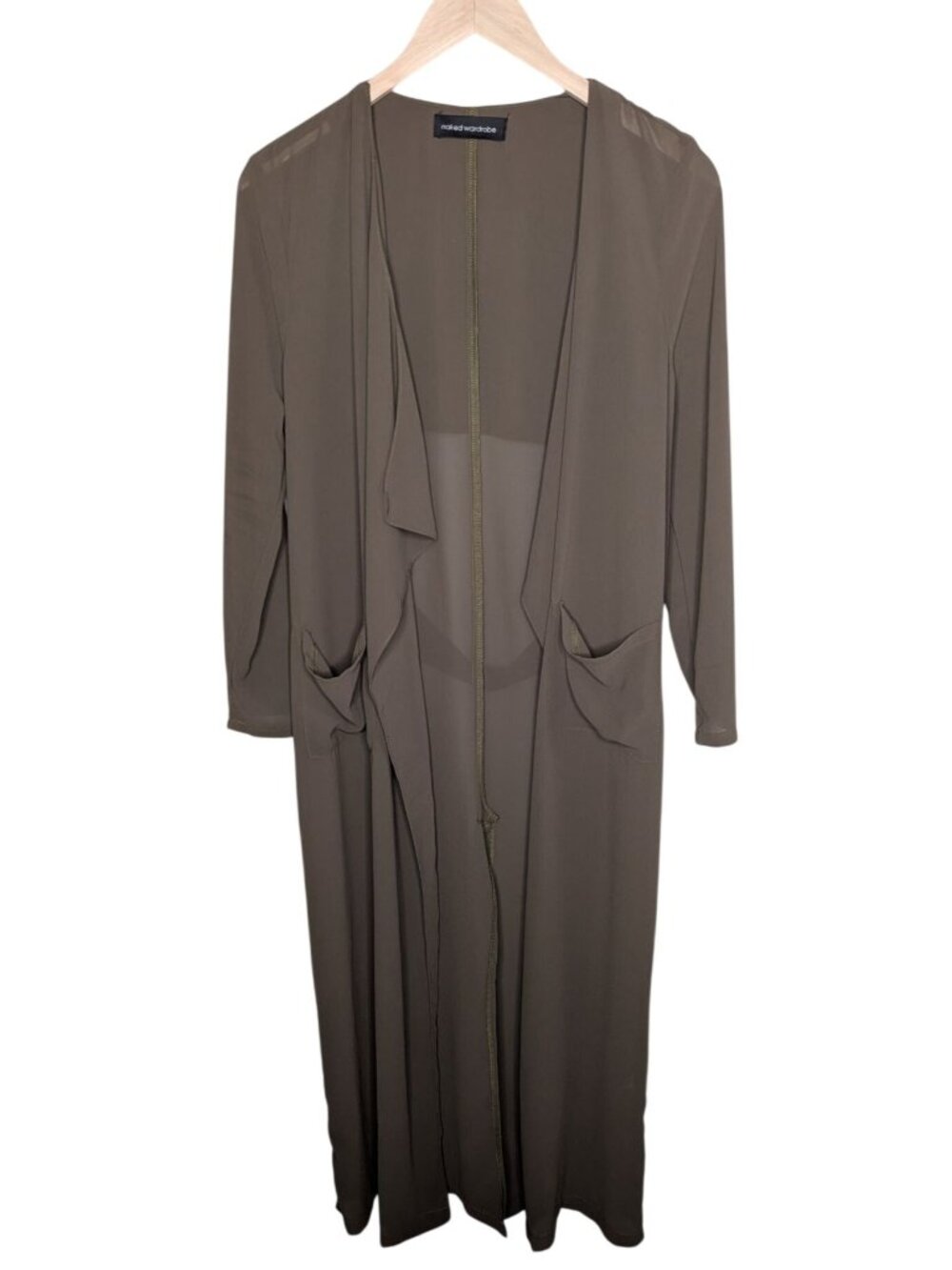 Naked Wardrobe Olive Green Longline Lightweight Open Duster Cardigan Small
